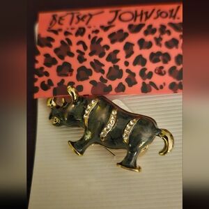 Betsey Johnson Black and Gold Rhinoceros Brooch